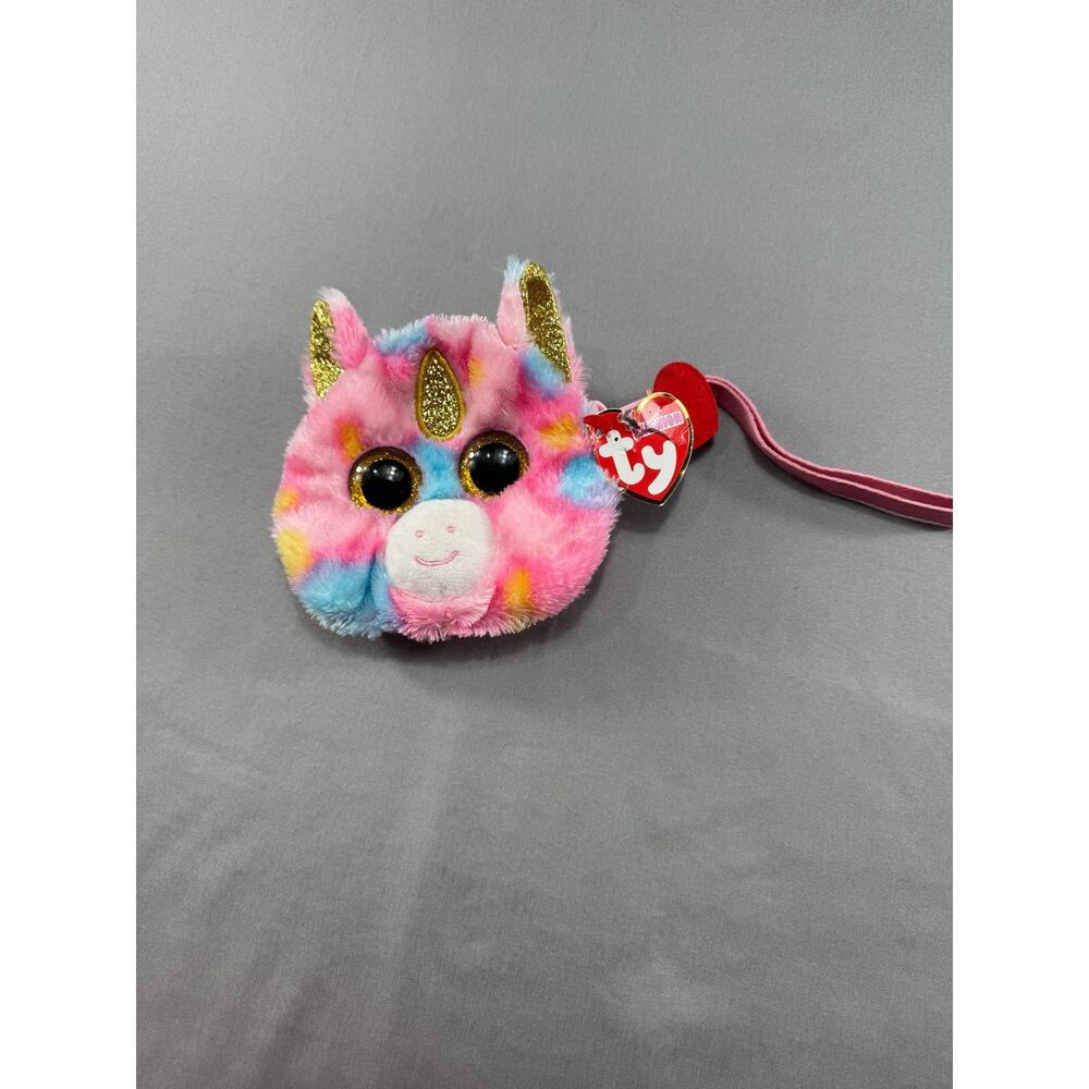 Ty Beanie Boo Unicorn Plush Wristlet Coin Purse Rainbow Pink Glitter Eyes NWT